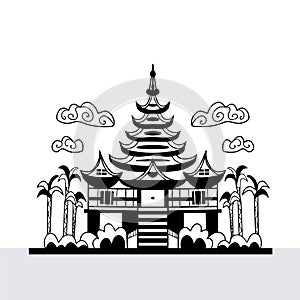 Japanese house. Asian traditional architecture of buildings isolated on white. Country national symbol for travel