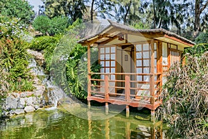 Japanese house in a japanese garden