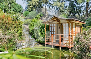 Japanese house in a japanese garden