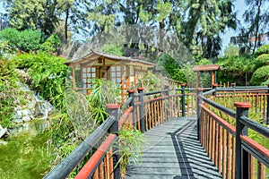 Japanese house in a japanese garden