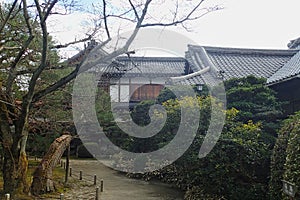 a japanese house in a park