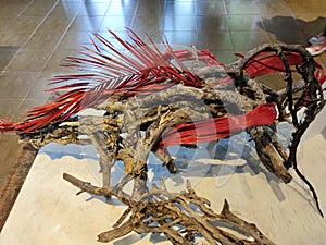 Japanese ikebana from dried flowers and red twigs