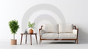 Japanese Influence Minimalist Furniture Set With Sofa, Chair, And Lamp