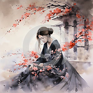 Japanese Ink Wash Painting for Sale