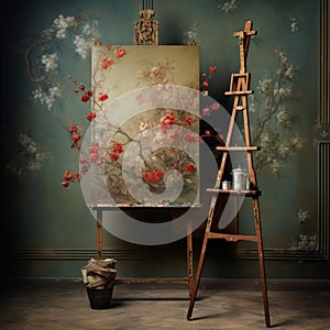 Japanese-inspired Easel With Spectacular Backdrops And Hand-painted Details