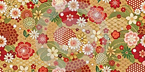 Japanese-Inspired Texture: Seamless Pattern of Floral Motifs