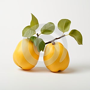 Japanese-inspired Yellow Fruit: A Quince Duo On White Background