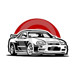 Japanese jdm car vector image illustration isolated in red moon background