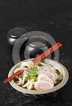 Japanese Kake Udon with Narutomaki and Green Onion