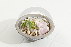 Japanese Kake Udon Noodles in a Bowl on White Background