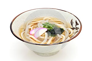 Japanese Kake udon noodles in a ceramic bowl