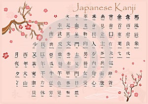 Japanese Kanji with meanings. photo