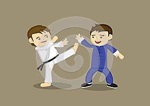 Japanese Karate Versus Chinese Kung Fu Vector Illustration