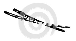 Unsheathed katana sword and scabbard black vector design photo