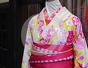 Japanese kimono on display in a clothing shop