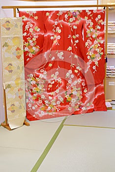 Japanese Kimono and Obi in a store photo