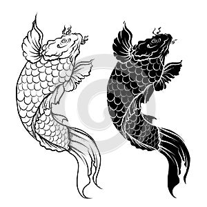 Japanese Koi carp fish isolate on white background.Japanese koi set vector.