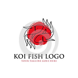 Japanese koi fish logo with line art, monoline, outline concept design vector template illustration. aquarium, business symbol