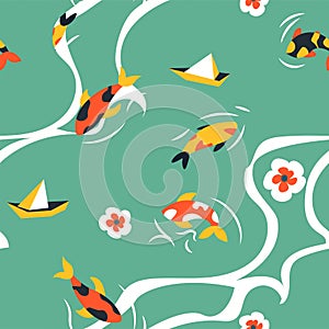 Japanese Koi fish swimming in pond or lake pattern