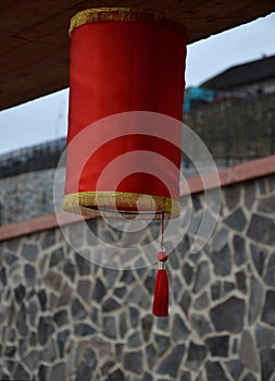 japanese lantern, A Chinese red paper lantern with a height of approx. 45 cm, an