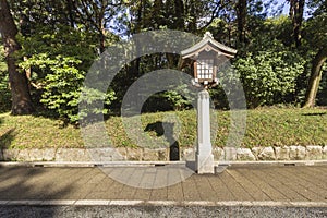 Japanese lantern at Meiji Jingu, shinto shrine in Yoyogi park, located at Shibuya City, Tokyo