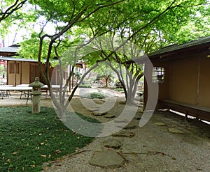 Japanese Lantern in Traditional Japanese Garden Setting