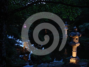 Japanese lanterns at night in the park MaulÃÂ©vrier