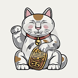 Japanese lucky cat with ancient coin