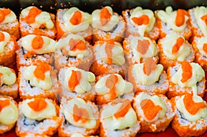 Japanese maki with Ebiko (shrimp roe)