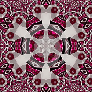 Japanese mandala banner in grenadine and fuchsia colors with white snowflake