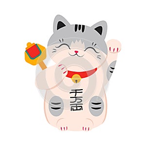 Japanese Maneki Neko, Symbol of Good Luck and Wealth, Traditional Souvenir of Japan Cartoon Style Vector Illustration