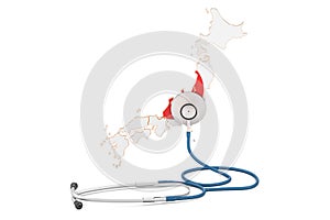 Japanese map with stethoscope, national health care concept, 3D