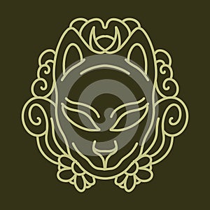 Japanese Mask illustration Monoline Vector, tradition character vintage badge, creative emblem Design For T-shirt Design