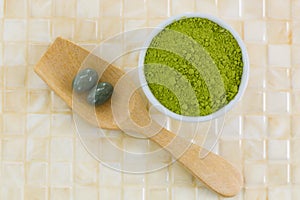 Japanese Matcha green tea powder, extracted Green tea concentrate in soft gel supplement capsule