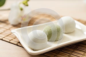 Japanese matcha and original mochi or daifuku dessert