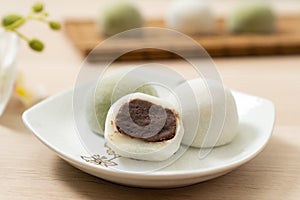 Japanese matcha and original mochi or daifuku dessert