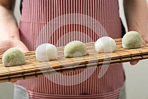Japanese matcha and original mochi or daifuku dessert