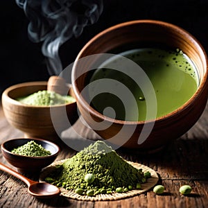 Japanese Matcha Tea, traditional Asian green tea, powdered and made with froth