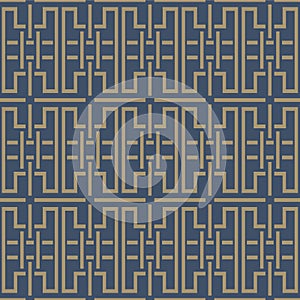 Japanese Maze Line Block Net Vector Seamless Pattern