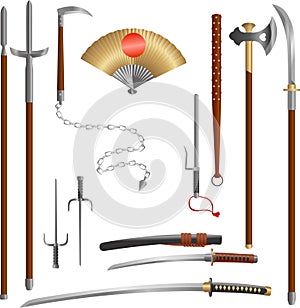 Japanese medieval samurai weapon blades and spears