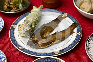 Japanese menu with Ayu. Japanese Ayu, also known as sweetfish, is known as Japan\'s favorite freshwater fish.