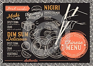 Japanese menu restaurant, sushi food template.