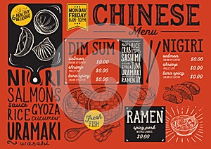 Japanese menu restaurant, sushi food template.