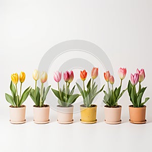Japanese Minimalism: Six Tulips In Ceramic Terracotta Pots