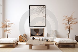 Japanese, minimalist style home interior design of modern living room. AI generate