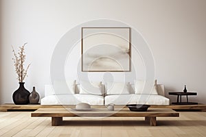 Japanese, minimalist style home interior design of modern living room. AI generate