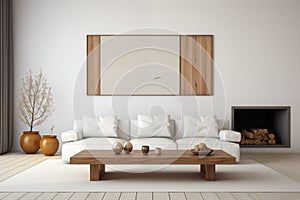 Japanese, minimalist style home interior design of modern living room. AI generate