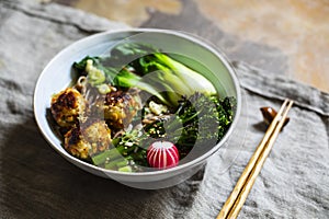 Japanese miso soup with meatballs
