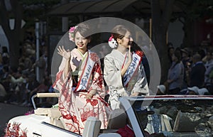 Japanese Misses on car during Nagoya Festival, Japan