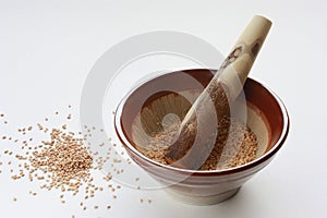 Japanese Mortar and Pestle with Sesame Seeds